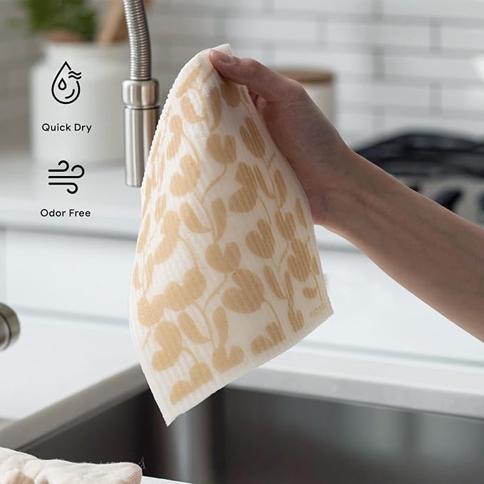 RECYCO Swedish Dishcloths for Kitchen | 6 Pack Wave Washable Dish Rags | Cellulose Reusable Cleaning Paper Towels | Absorbent Counter Dish Cloth Sponge Kitchen Wipes, 8" L x 7" W