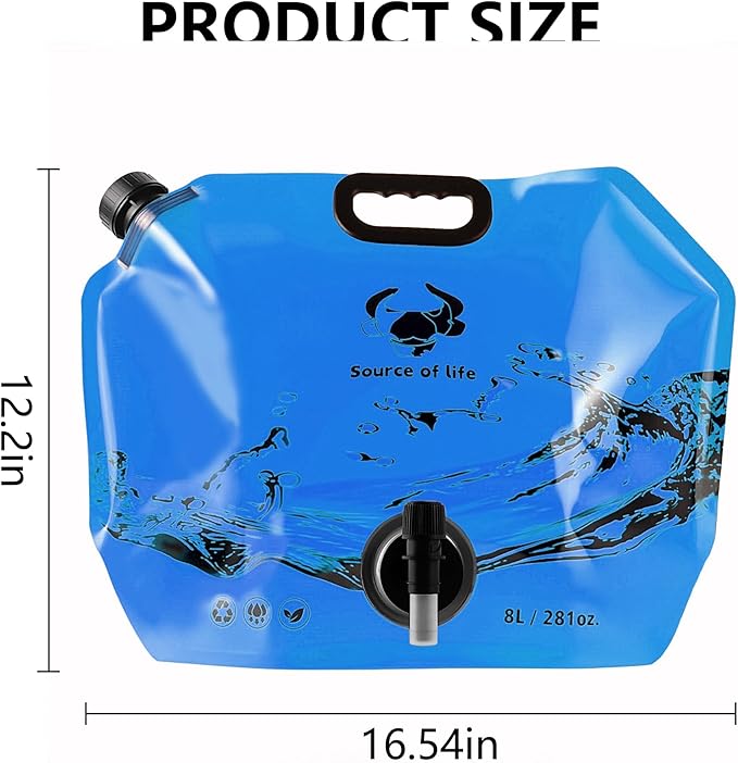 Collapsible 8L Water Storage Bag, BPA-Free Portable Folding Water Jug with Adjustable Faucet, Leakproof Emergency Water Bag for Camping, Hiking, Riding, Outdoor Sport (Blue, 1)