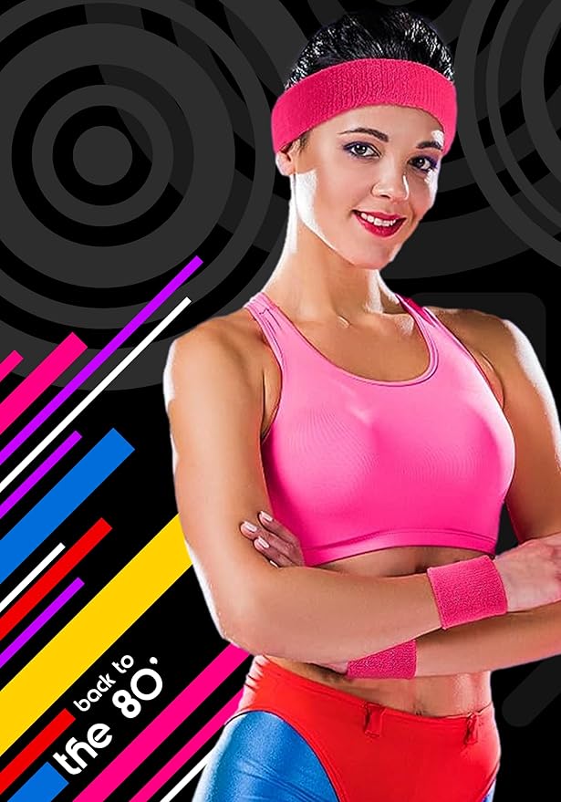 80s Sweatbands Neon Sweatbands Set Includes Pink, Blue, Yellow and Green Headband and Wristbands, Sweat Bands Headbands for Women with Matching Wristbands, Sweat bands for Women for Halloween Costumes