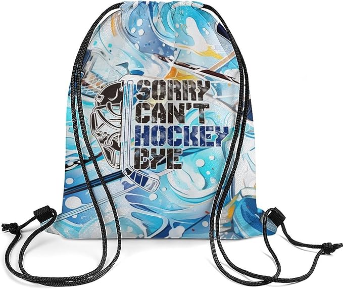 Hockey Drawstring Backpack - Cool Cinch Sack, String Backpacks for Kids Women Men Boys Girls for Gym Outdoor Sports Travel Athletic Drawstring Bag - Lightweight/Foldable