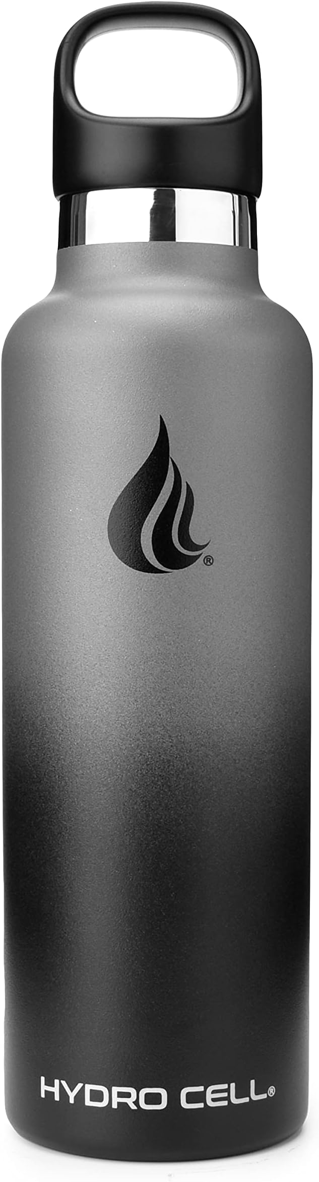 HYDRO CELL Stainless Steel Water Bottle with Straw & 2 Standard Mouth Lids (32oz 24oz 20oz 16oz) Keeps Liquids Hot or Cold w/Double Wall Vacuum Insulated Leak Proof Sport Design (Graphite/Black 24oz)