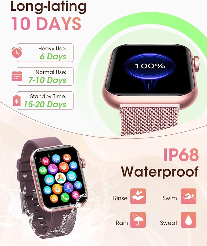 Smart Watches for Women, Fitness Tracker Watch for Sleep/Heart Rate/SpO2/Blood Pressure Monitor, 1.85'' Smartwatch for Android iPhone, Calls/SMS/Notifications, 100+ Sports Modes, 300+ Dials, 3 Bands