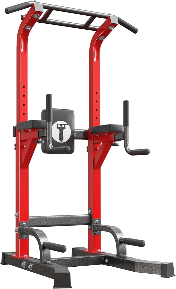 DlandHome Power Tower Pull Up Bar Station, Heavy Duty Adjustable Height for Home Gym Strength Training Equipment 330LBS Weight Capacity, Pull Up Dip Station