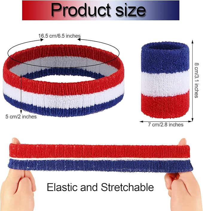 18 Pcs Sweatbands Headband Wristband Set Colorful Striped Terry Cloth Sports Athletic Gym 80s Sweat Headbands