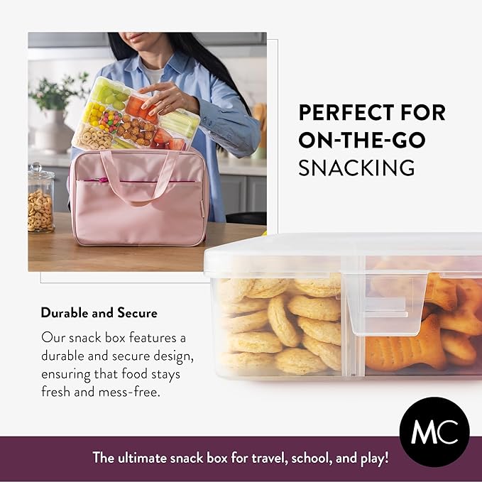 Large Kids Snack Box Containers Set of 2 -100 Labels, BPA-Free, Adjustable Compartments, Dishwasher Safe, Reusable Tray, Food Grade, Meal Prep Container, PARENT TESTED PARENT APPROVED AWARD (Clear)