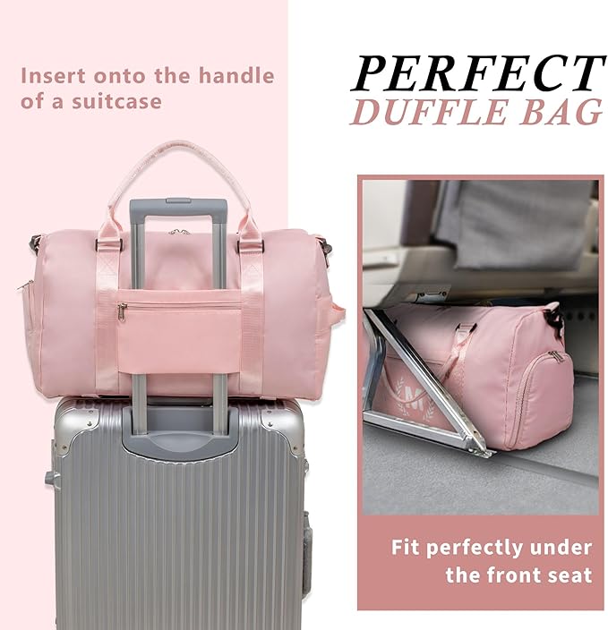 Gym Bag for Women, Personalized Duffle Bag with Shoe Compartment, Sports Bag for Yoga & Dance with Wet Pocket and Mat Strap.