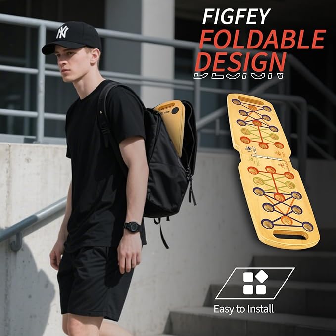 Wooden Portable Push up board, foldable fitness strength training pushup stand with solid bar grips, 2 handles for floor, professional push up training equipment for man and women