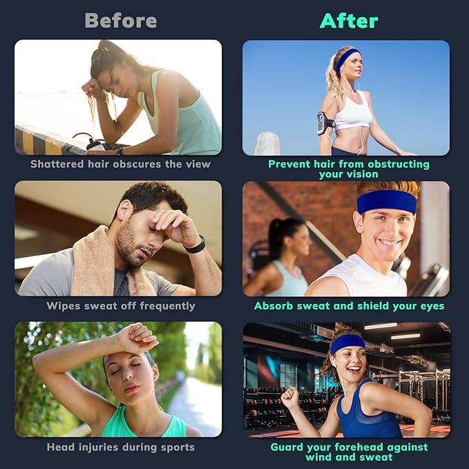 Sweatbands Sports Headband for Men & Women - Terry Cloth Moisture-Wicking Sports Towel Headband for Tennis, Basketball, Running, Gym, and Fitness Working Out