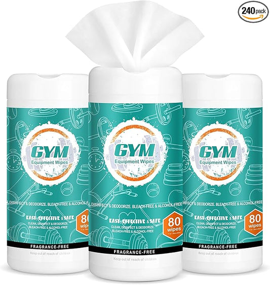 3 Pack Fitness Equipment Wipes 240 Pcs Gym Wipes Yoga Mat Cleaner Non Fragrance Peloton Cycle Bike Clean Surfaces Accessories for Home Office Gym