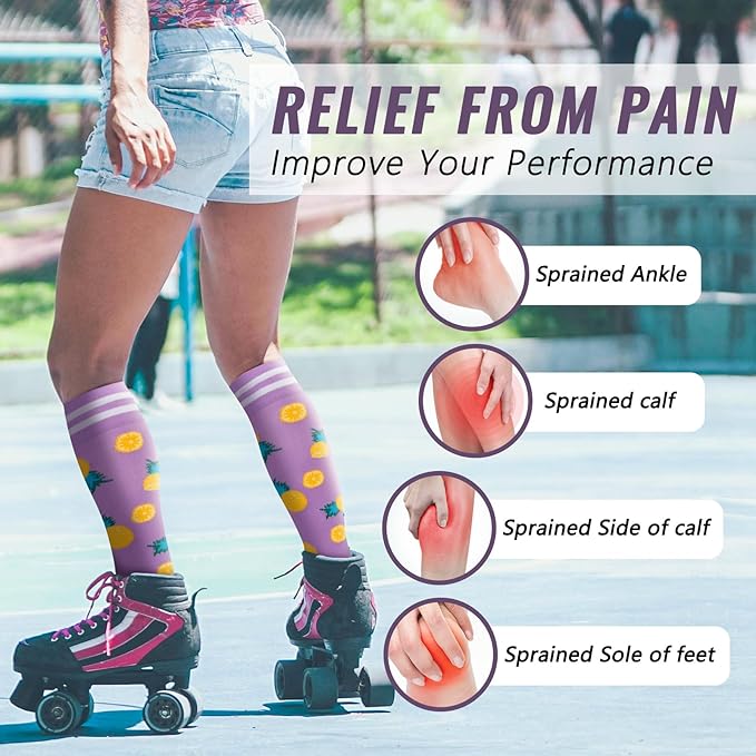 fenglaoda Compression Socks Women Men 4 Pairs, Knee High Support Socks for Running, Sports, Travel, Flight, Nurse