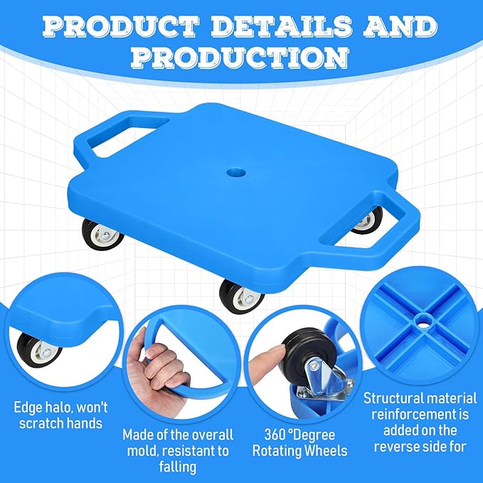 Jerify 4 Pieces Sports Scooter Board with Handles Plastic Casters Floor Sitting Scooter Boards for Kids Children Gym Indoor Outdoor Activities Play Equipment, 11.22 x 11.22 inch