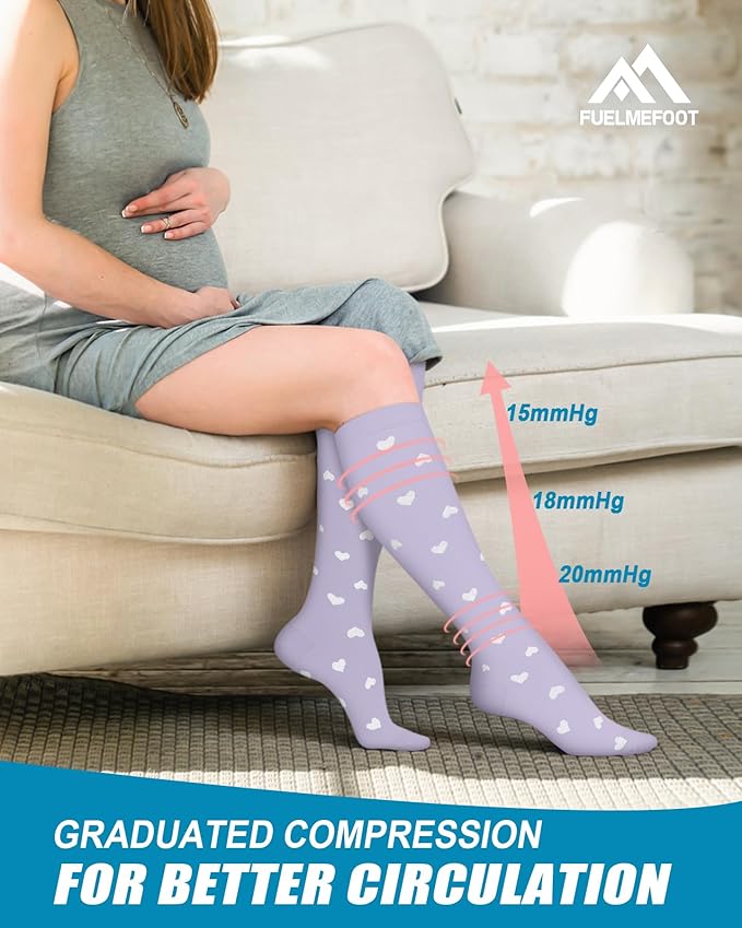 FuelMeFoot 6 Pairs Compression Socks for Women & Men 15-20mmHg Graduated Support Knee High Socks for Nurses, Travel, Athletic