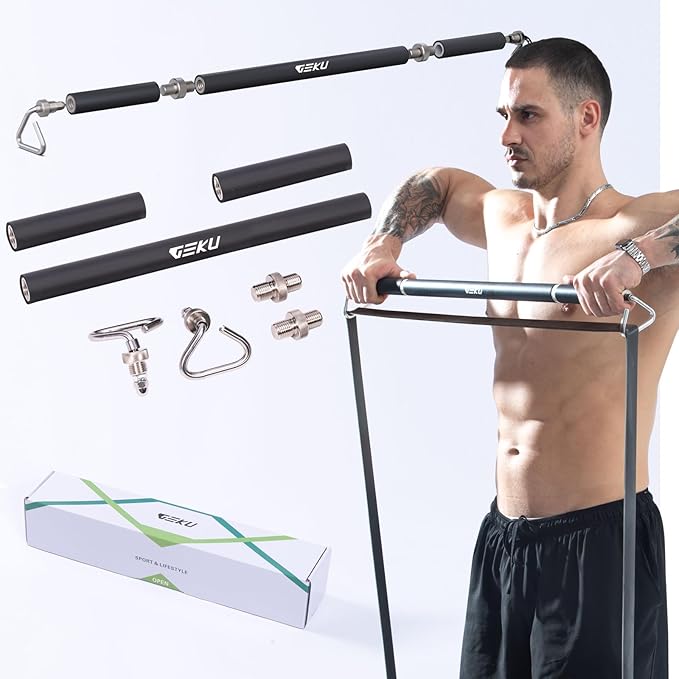 Resistance Band Bar, Length-Adjustable Detachable Heavy Duty Workout Bar for Resistance Band Training, Core Muscle Training, Home & Ourdoor Workout, Max Load 800 Lbs