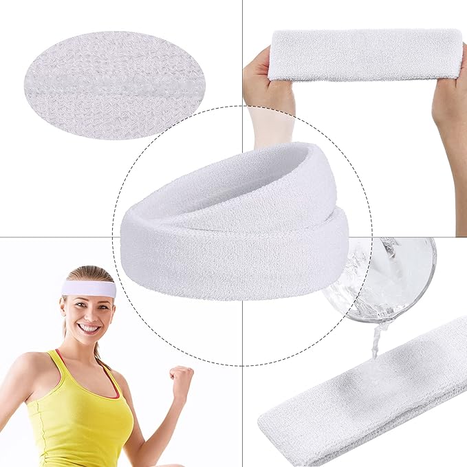 Bememo 12 Pcs Sweatbands Sport Headbands for Men & Women Basketball Headband Sport Competitions Sweat Headbands Running Terry Cloth Moisture Wicking for Yoga,Tennis,Gym,Exercise