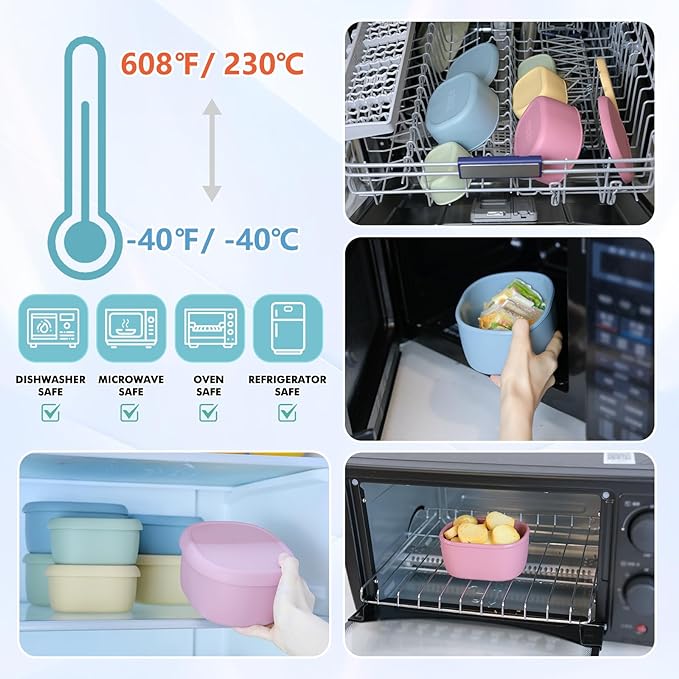 Anatole Silicone Food Storage Containers Set of 3 Lunch Box Bento with Lids BPA Free Dishwasher Microwave Oven Freezer Safe (6.7oz, 10oz, 20oz)