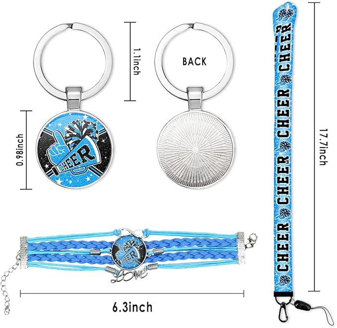 Cheerleading Drawstring Bag Set Including Drawstring Sackpack Stickers Lanyard Keychains Bracelets Hair Ties 6 Pcs