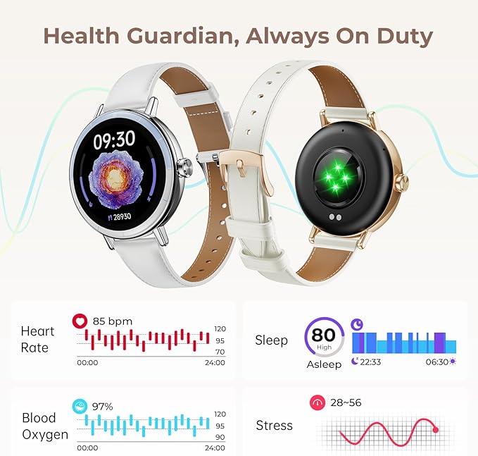 Smart Watches for Women, 1.27'' HD Round Ladies Fitness Trackers with Heart Rate/SpO2 Monitor Sleep/Calorie/Step Tracker 100+ Sports Modes IP68 Waterproof for Android/iOS, Rose Gold/Off White