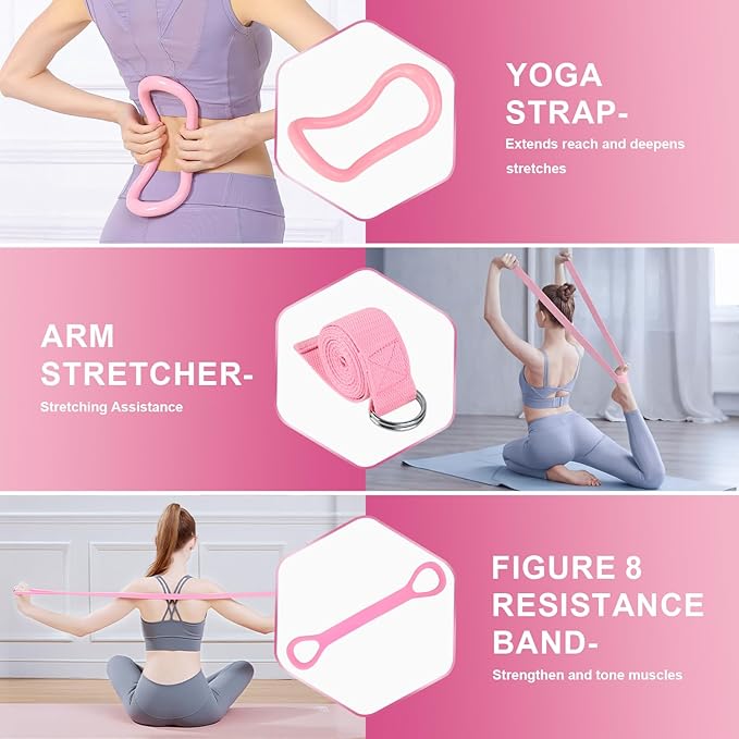 Home Pilates Essentials Kit for Women - Complete Set with 9" Yoga Ball, Figure 8 Resistance Band, Pilates Bands, Accessories, and Pilates Ring - Perfect for Beginners Home Workouts