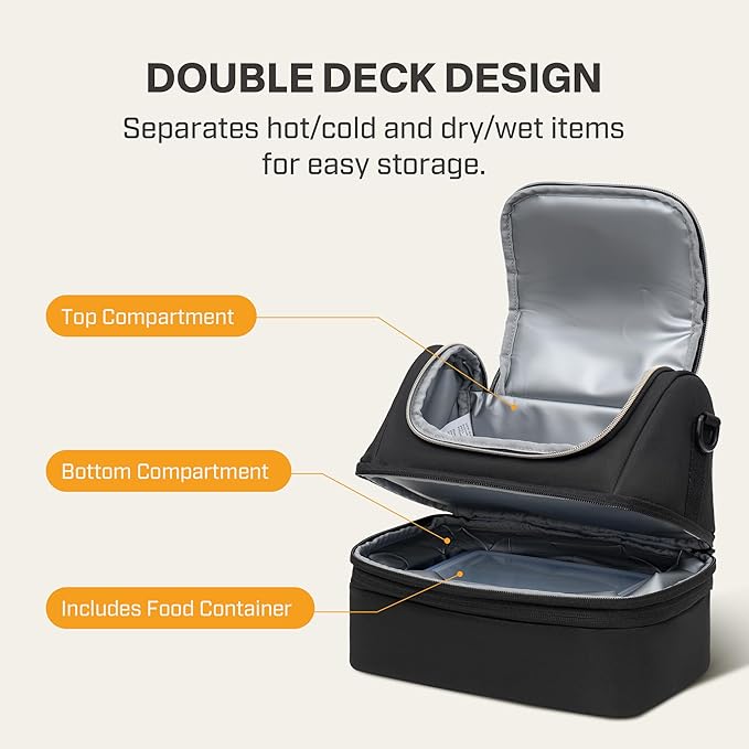 Everfun Expandable Lunch Box for Women with Container, Double Deck Lunch Bag Insulated Leakproof Large Cooler Bag with Adjustable Strap