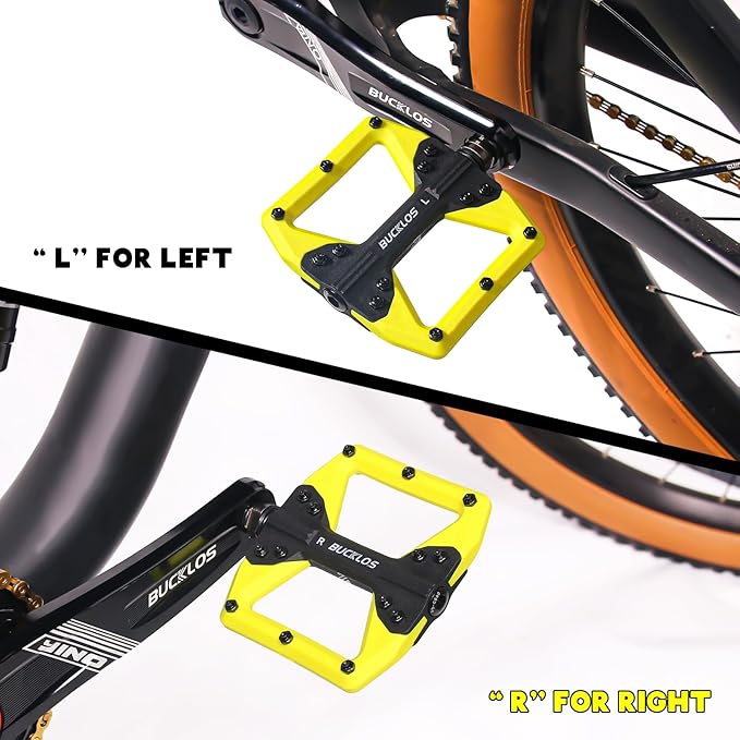 BUCKLOS MTB Flat Pedals Mountain Bike Pedals, 3 Bearings CNC Adult Road Bike Pedals, Bicycle Platform Aluminum Alloy Non-Slip Pedal for Gravel Bike/BMX 9/16"(Black)