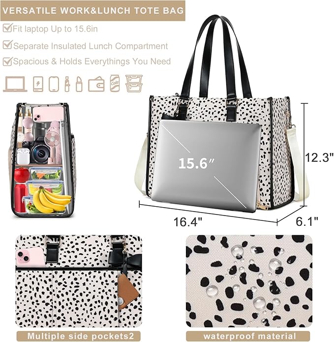 CAMTOP Lunch Tote Bag for Women,15.6 Inch Laptop Work Bag with Insulated Lunch Compartment,Water Resistant