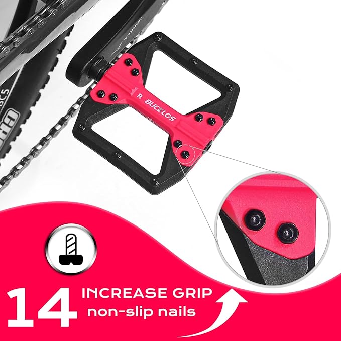 BUCKLOS MTB Flat Pedals Mountain Bike Pedals, 3 Bearings CNC Adult Road Bike Pedals, Bicycle Platform Aluminum Alloy Non-Slip Pedal for Gravel Bike/BMX 9/16"(Black)