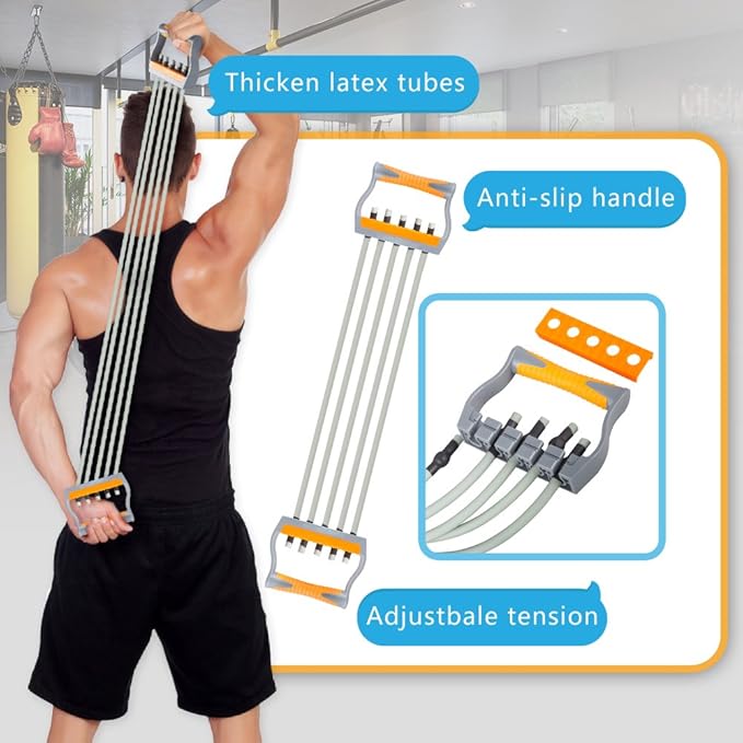 TOCO FREIDO Chest Expander | Arm Training, 5 Tubes Ajustable Arm Strength Trainer, Exercise Resistance Bands for Home Fitness Muscle Training Body Building