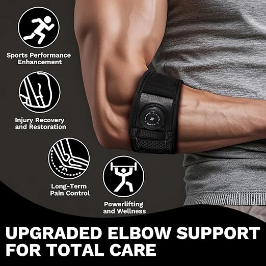 Tennis Elbow Brace for Men & Women (S/M for Smaller Arms Only), Elbow Brace for Tendonitis and Tennis Elbow and Golfer's Elbow, Adjustable Elbow Strap (Black, Small)