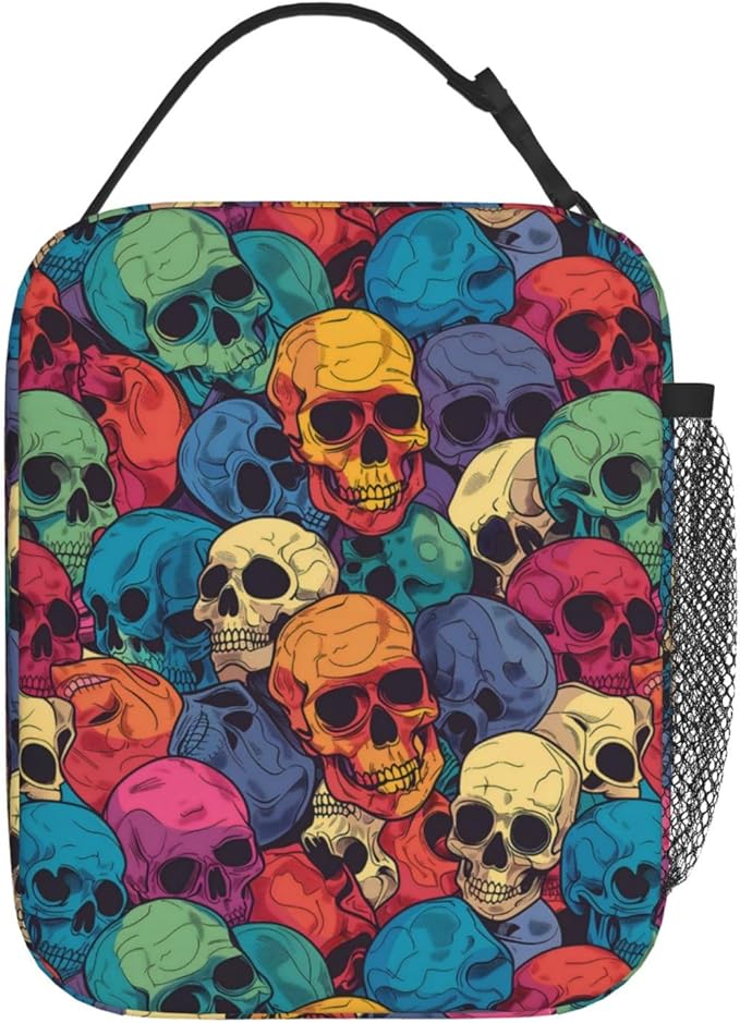 Insulated Lunch Box for Women Men, Skull Theme Lunch Box Reusable Portable Lunch Bag Cooler Tote Waterproof Lunch Container for Office Picnic Work Travel