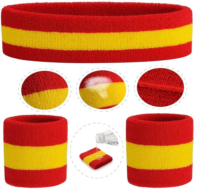 ONUPGO 6 Pieces Sweatbands Set - Sports Headbands Wristbands for Men & Women,Cotton Terry Cloth Sweatband for Tennis,Basketball,Gym,Working Out - Moisture Wicking Elasticity
