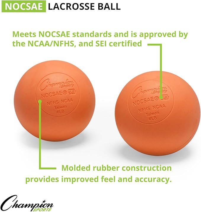 Champion Sports Lacrosse Balls: Official Size Sporting Goods Equipment for Professional, College & Grade School Games, Practices & Recreation - NCAA, NFHS and SEI Certified