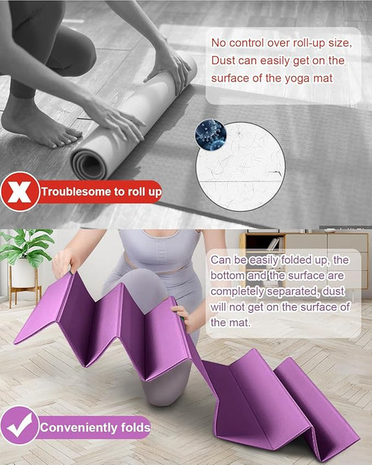 Foldable Yoga Mat 10mm Thick Wide Exercise Mat Non Slip Workout Mat for Home Gym, Travel, with Yoga Carrying Bag