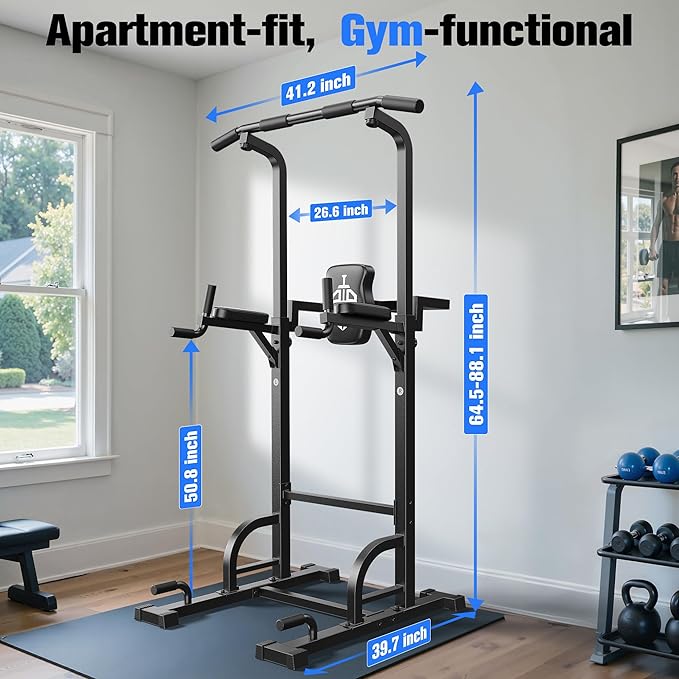 Sportsroyals Power Tower Pull Up Bar Station, 450LBS Stable Pull Up Dip Station for Home Gym Strength Training Equipment