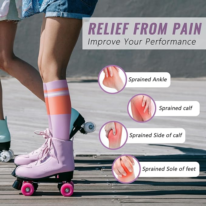 fenglaoda Compression Socks Women Men 4 Pairs, Knee High Support Socks for Running, Sports, Travel, Flight, Nurse