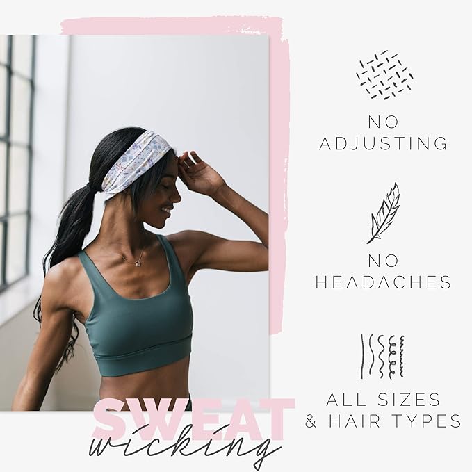 Maven Thread Headbands for Women - Wide Sports Headband for Running, Exercise, Gym, Athletic Workouts and Yoga, 4" Thick Non-Slip Sweatbands, 2Pack