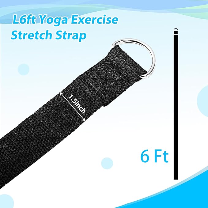 10 Pcs Yoga Strap for Stretching,8 Ft Exercise Adjustable Straps,Yoga Bands with Safe Adjustable D Ring Buckle,Non Elastic Yoga Belt for Pilates Gym Workouts,Physical Therapy,Black