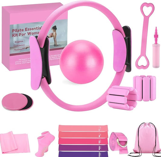 Pilates Kit for Home Workouts – Pilates Equipment Set with Ring, Ball, Resistance Bands, Pilates Accessories, Pilates Essentials Kit for Women, Yoga & Workout Sets, Pilates Sets for Home Exercise
