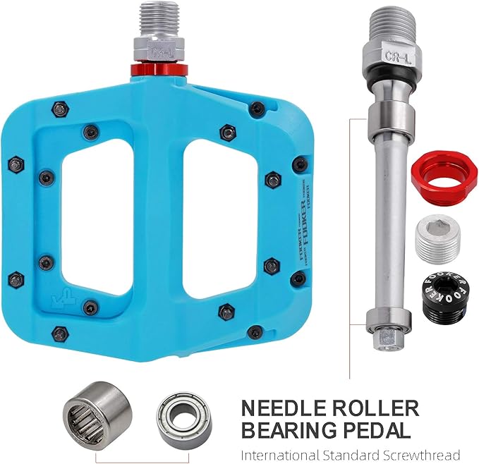 FOOKER MTB Pedals Mountain Bike Pedals 3 Bearing Non-Slip Lightweight Nylon Fiber Bicycle Platform Pedals for BMX MTB 9/16"