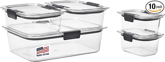 Rubbermaid Brilliance Food Storage Containers, Set of 5 (10 Pieces), BPA-Free, Leak-Proof, Clear