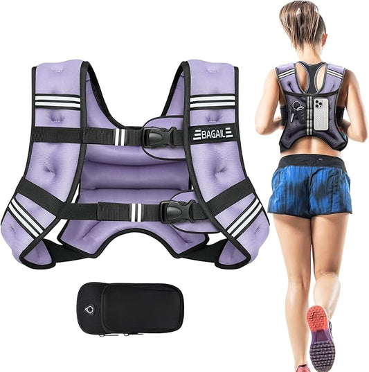 BAGAIL Weighted Vest, 5lbs/8lbs/10lbs/12lbs/15lbs/20lbs/25lbs/30lbs Weight Vest with Detachable Phone Pouch, Rucking Vest for Women, Men, Walking, Weight Loss, Training, Running