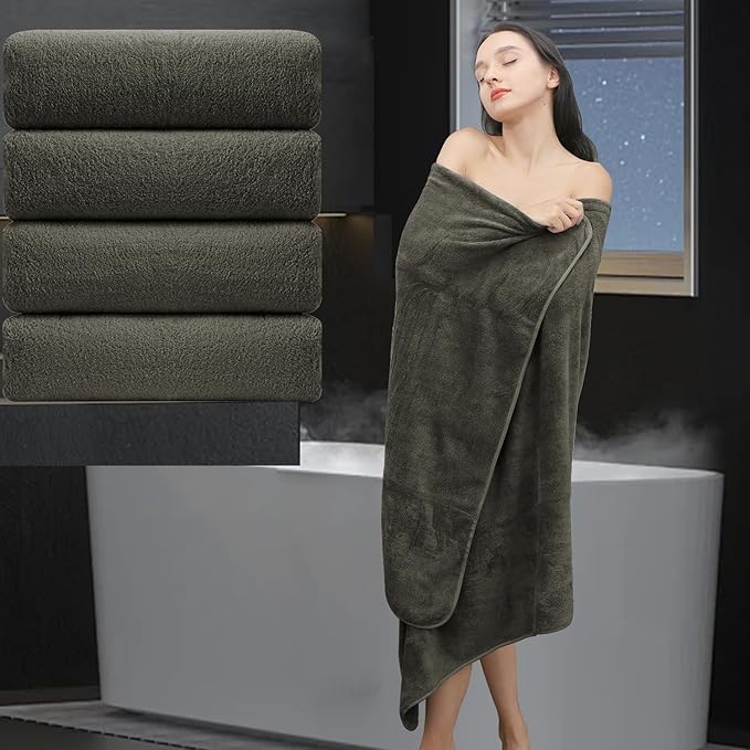 Extra Large Bath Sheet 4 Piece (35"x70")-Ultra Soft Oversized Bath Towel,Bath Sheet Towel Set for Bathroom Hotel,Highly Absorbent Quick Dry Shower Towel Set for Adults,Bathroom Towel-Brown