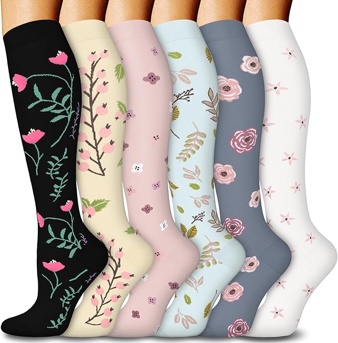 FuelMeFoot 6 Pairs Compression Socks for Women & Men 15-20mmHg Graduated Support Knee High Socks for Nurses, Travel, Athletic