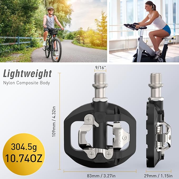 Bike Pedals Dual Platform Compatible with Shimano SPD Mountain Clipless Pedals,3-Sealed Bearing Lightweight Nylon Fiber Bicycle Pedals for Outdoor Spin Exercise Peloton Fit Trekking Bike