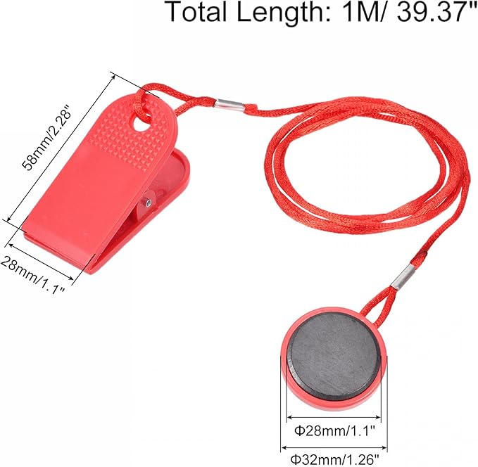 uxcell Fitness Magnet Key, 32mm Dia. Shell, 28mm Dia. Magnet, Universal Safety Lock for Most Treadmill, Red
