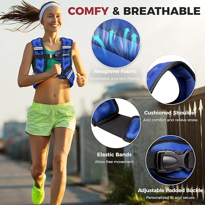BAGAIL Weighted Vest, 5lbs/8lbs/10lbs/12lbs/15lbs/20lbs/25lbs/30lbs Weight Vest with Detachable Phone Pouch, Rucking Vest for Women, Men, Walking, Weight Loss, Training, Running
