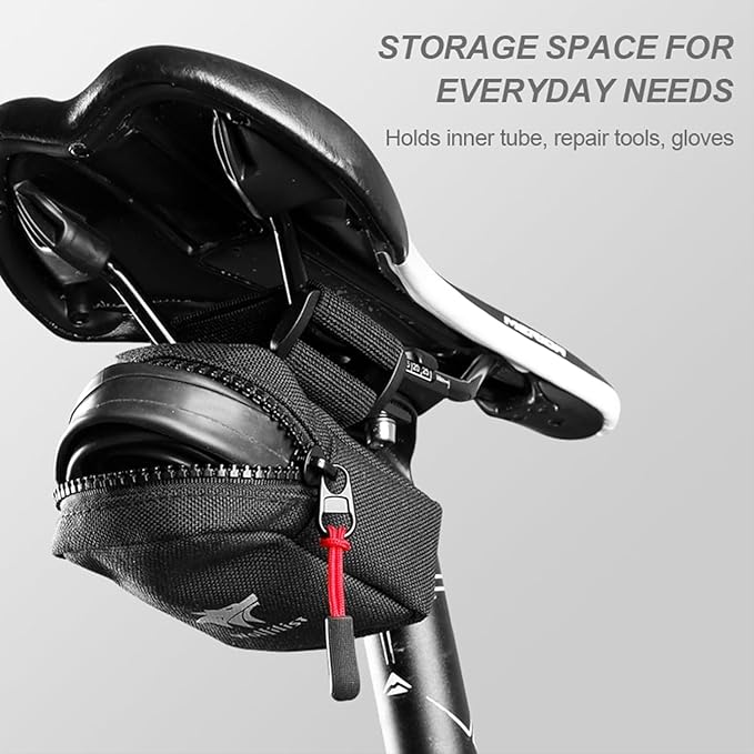 Compact Cycling Saddle Bag - Fits Under Bike Seat for easy storage - Road Bike & Bicycle Seat Bag - Tiny Durable & Water-resistant (Large)