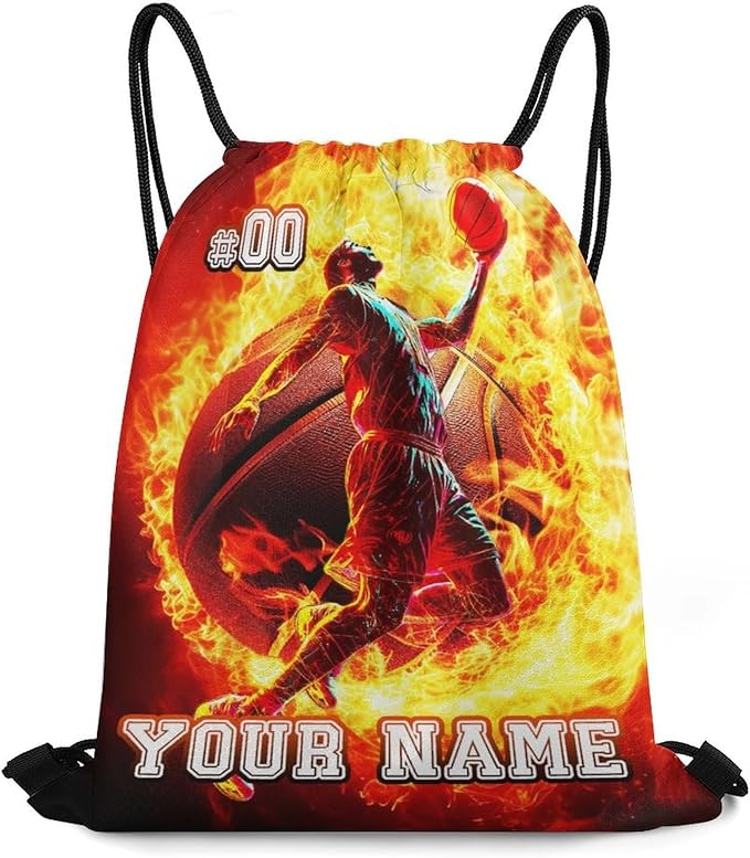 Custom Basketball Drawstring Backpack - Cool Cinch Sack, String Backpacks for Kids Women Men Boys Girls for Gym Outdoor Sports Travel Athletic Drawstring Bag - Lightweight/Foldable