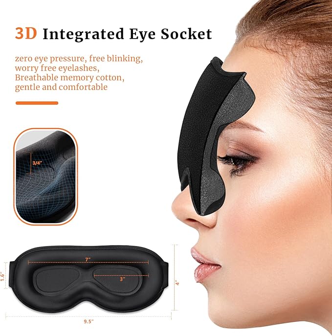 Sleep Eye Mask 3D Contoured Cup Soft and Gentle, Breathable, Comfortable for Side Sleeping, Travellers, Yoga, Men, Women, Adjustable, with Silicone Ear Plugs for Sleeping Noise Reductions