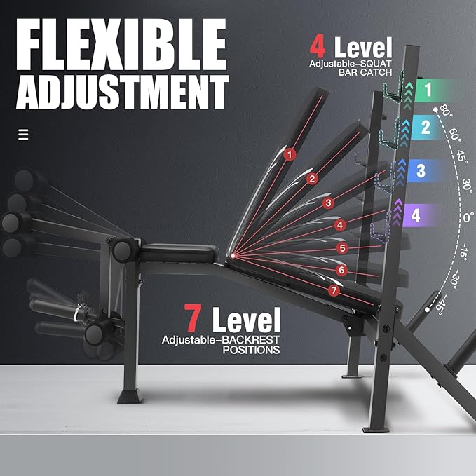 ANCHEER 900LBS Weight Bench Set with Squat Rack, Adjustable Bench Press Set with Leg Extension and Leg Curl, Flat Incline Decline Workout Bench for Home Gym Full Body Strength Training