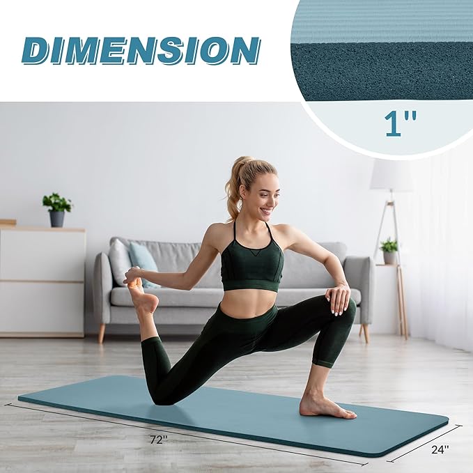 BalanceFrom 1-Inch Thick High-Density Exercise Yoga Mat, Non-Slip Workout Mat with Carry Strap for Men & Women, Ideal for Pilates, Stretching & Floor Exercises at Home or Gym, Multiple Color